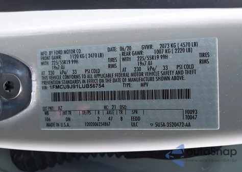 2020 Ford Escape Titanium из США, поврежденный, VIN 1FMCU9J91LUB56754